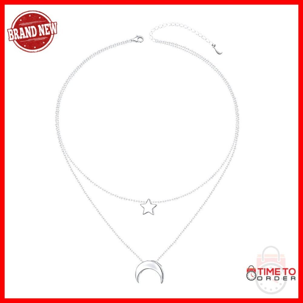 Sterling Silver Star Moon Daisy Pendant Adjustable Choker Necklace